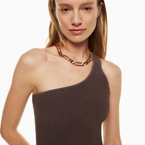 Aritzia Brown One-Shoulder Ribbed Top